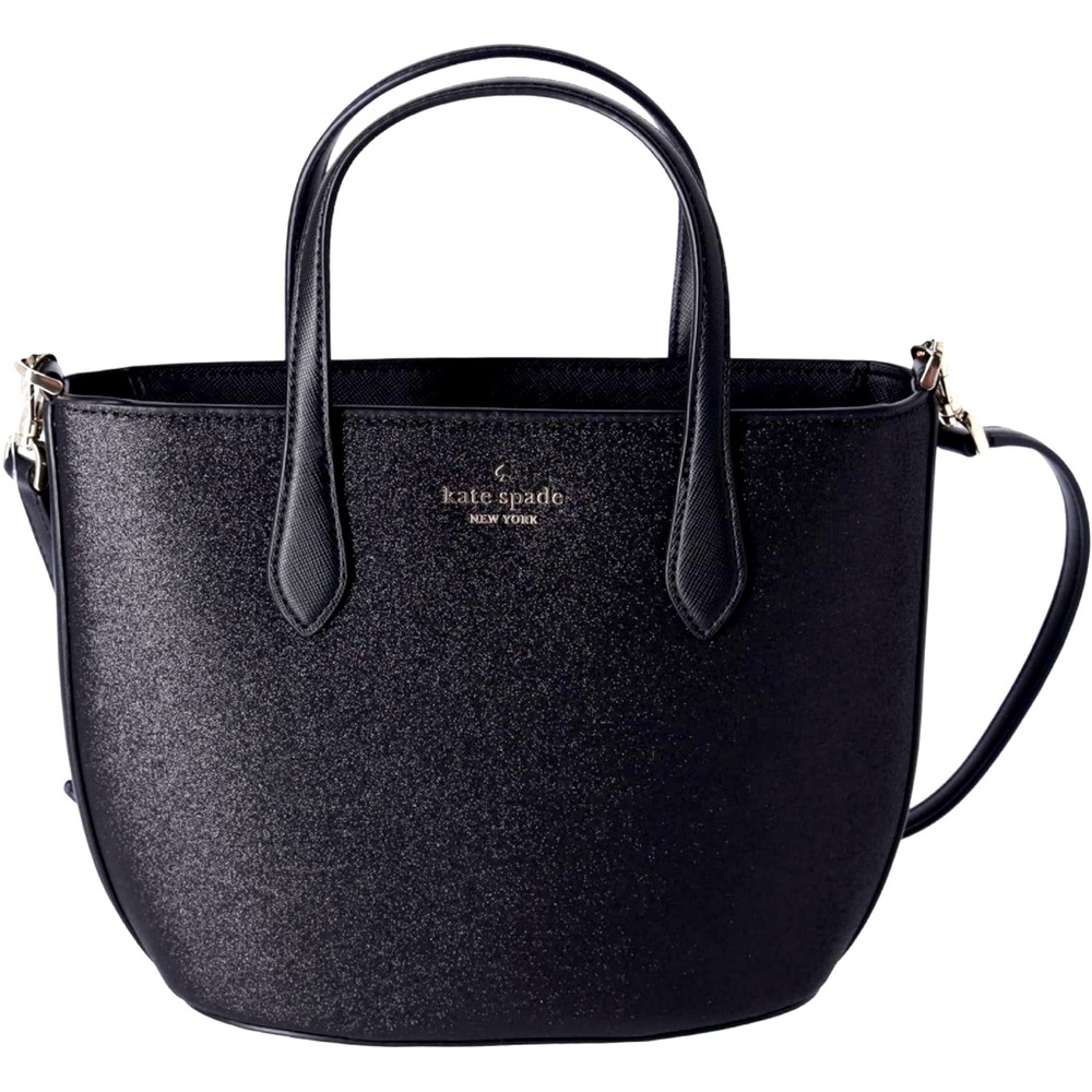 Kate Spade Glitter Glimmer Small Zip Satchel Crossbody Bag Holiday Black Glitter